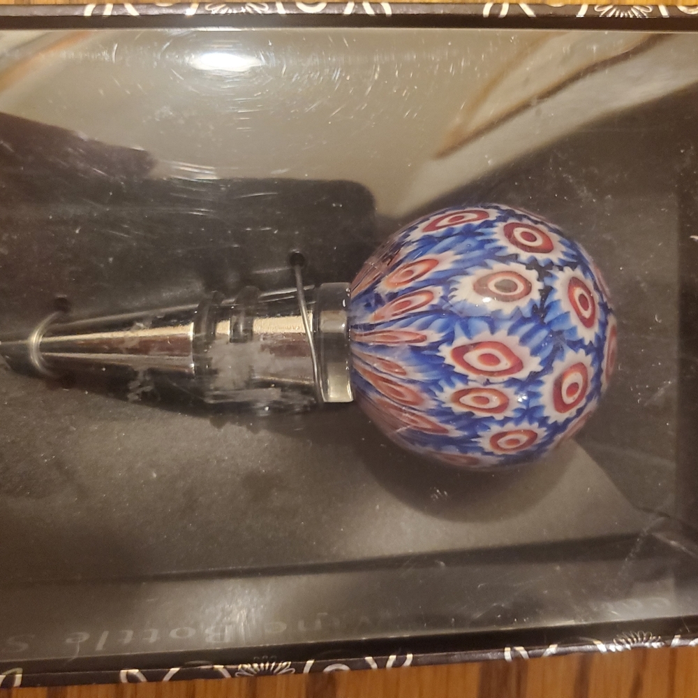 Home Essentials Wine Accessories Millefiori Art Glass Wine Stopper Blue Red NEW